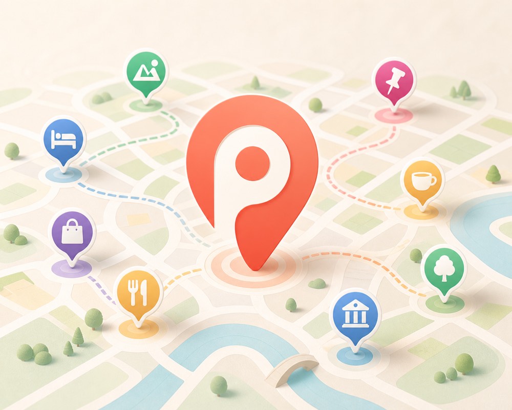Pinspire 地图上的不同地点类型标记